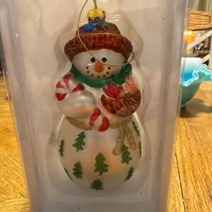 Retired Partylite  Blown Glass Smowman